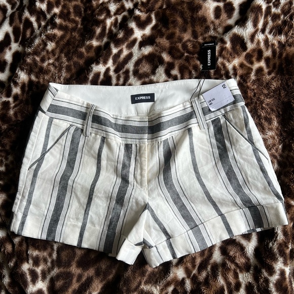 NWT Express Linen Stripe Shorts | Coastal Chic Summer Staple | Size 12 - Picture 1 of 4
